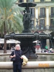 Kathy in front of fountain in Barcelona