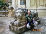 Danny with Lion at Grandmaster's Palace garden