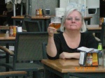 Kathy enjoying a cerveza in Plaza Mayor